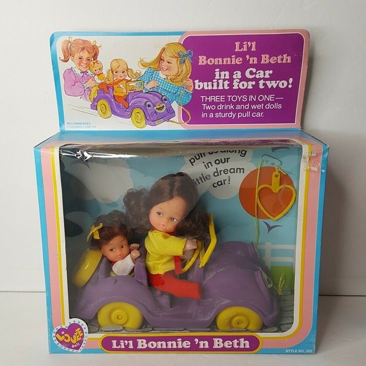NOS Li'l Bonnie n Beth Lovee Doll Purple Car for 2 Brunette 1983