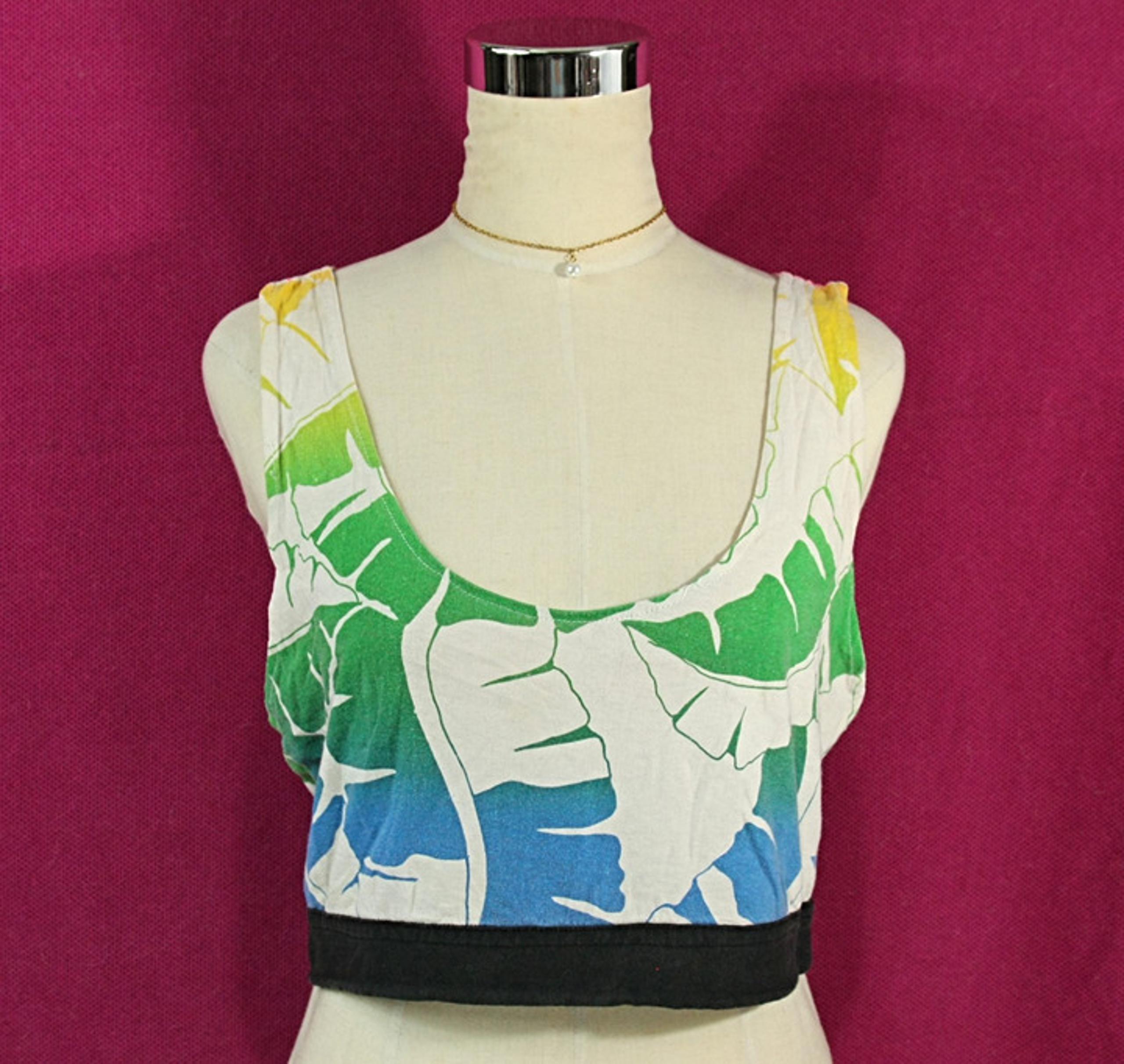 Vintage South Seas Sea Shell Colorful Palm Leaf Cropped Camisole Tank Top M 80s