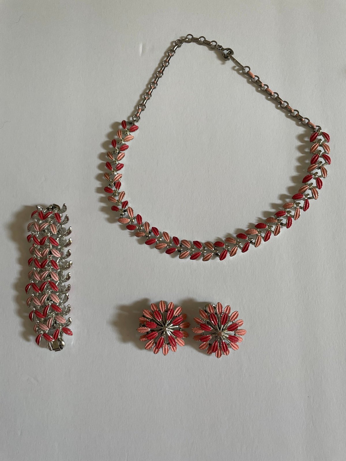 Vintage Pink Choker Necklace, Clip On Earrings, And Bracelet Set