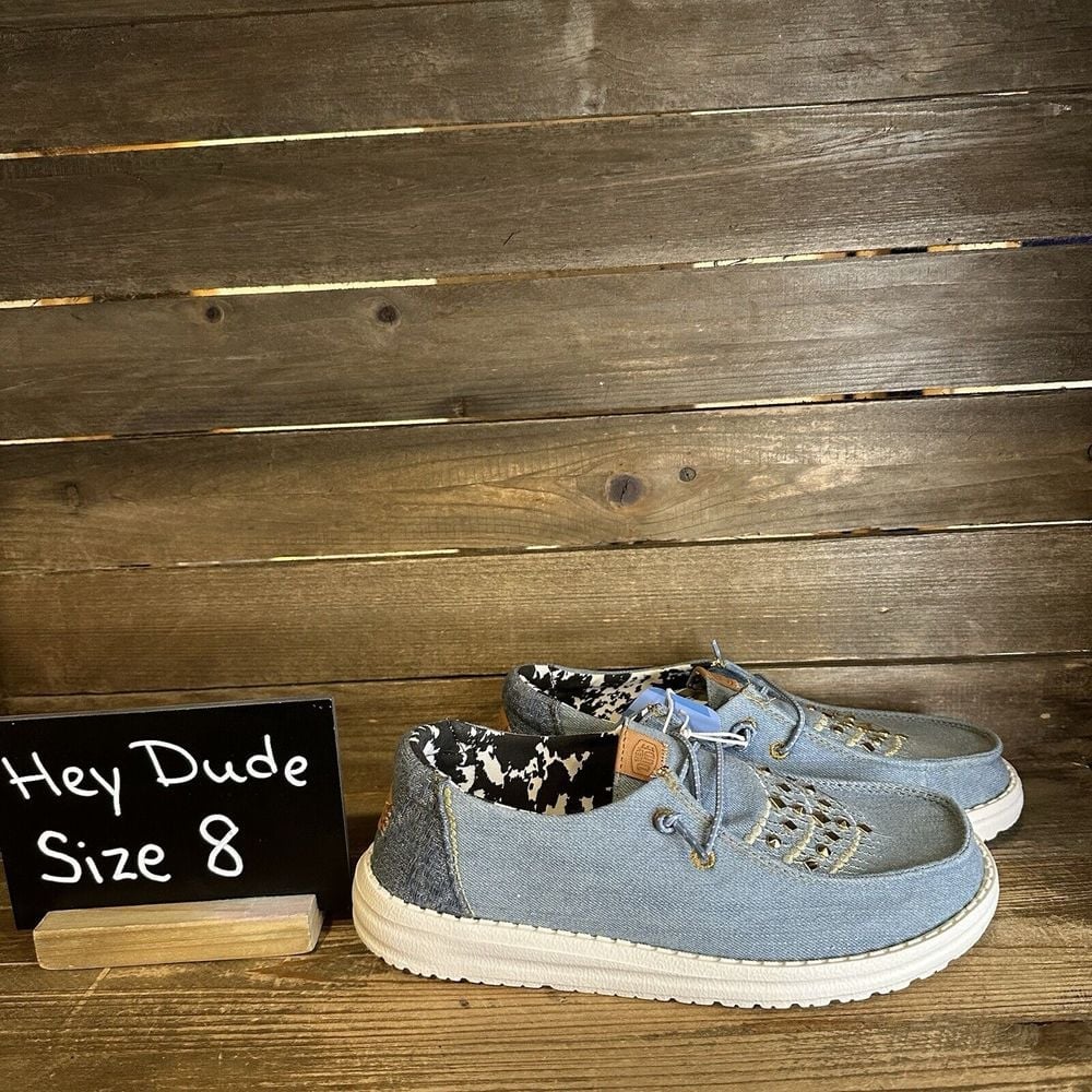 New 65 Womens Hey Dude Wendy Denim Jacket Casual Shoe Size 8