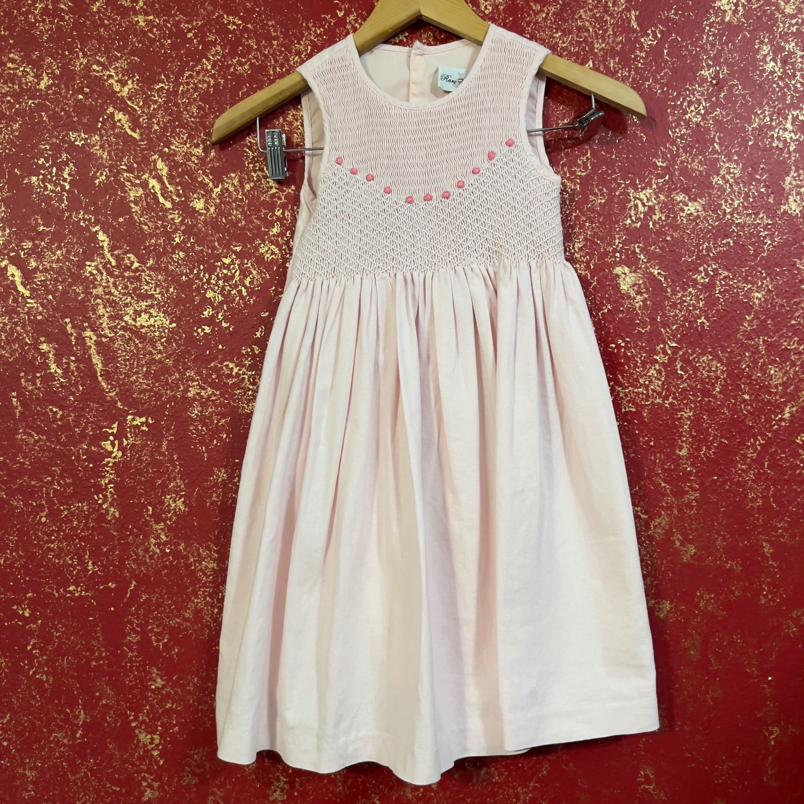 RARE EDITIONS Vintage Smocked Pink Girls Dress 6