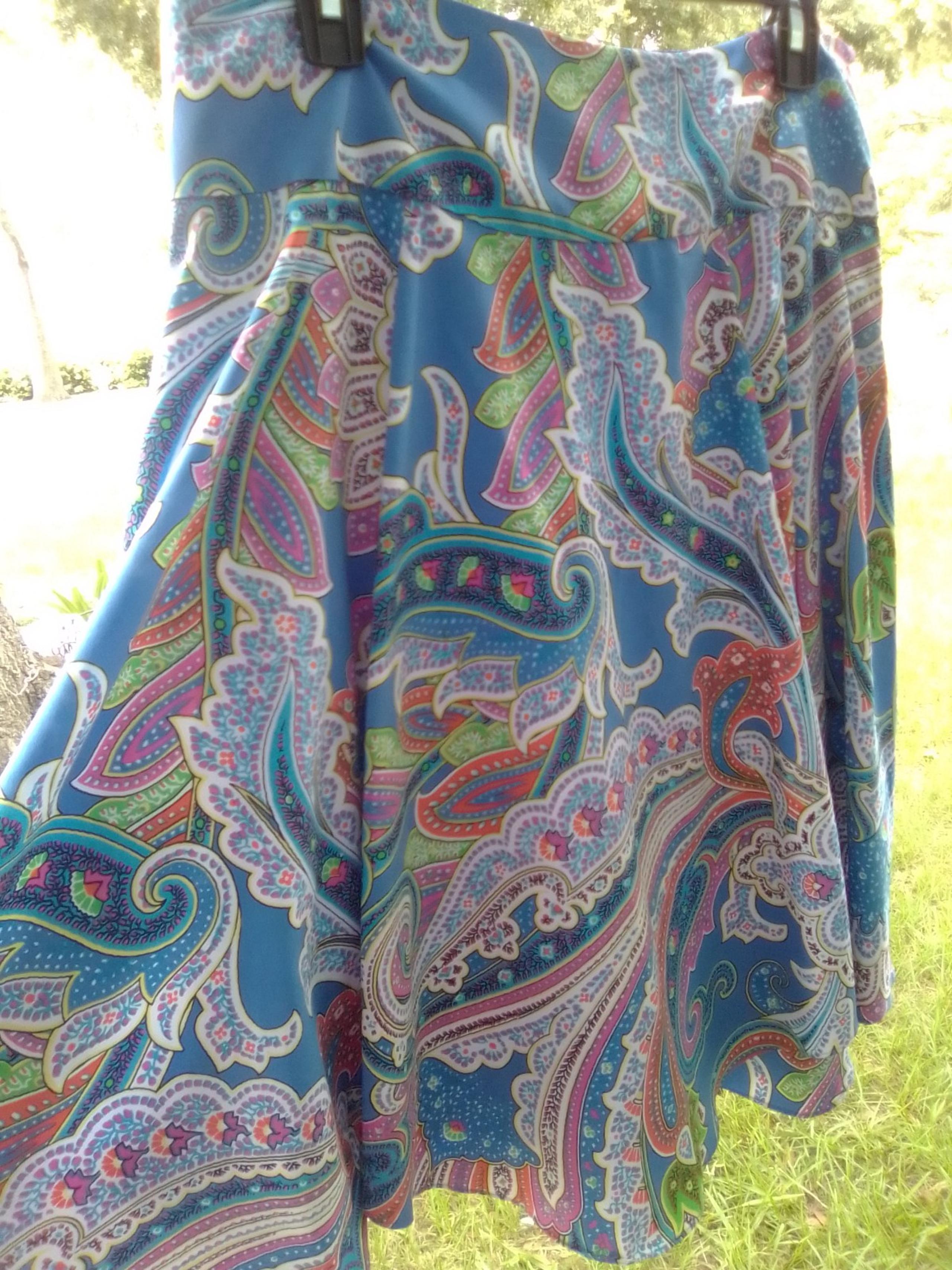 Ralph Lauren Blue Paisley  Flare Women's A-Line Knee Length Skirt 10