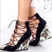 *NEW* Zara Lace Up Black Suede Animal Print Sandal Wedges