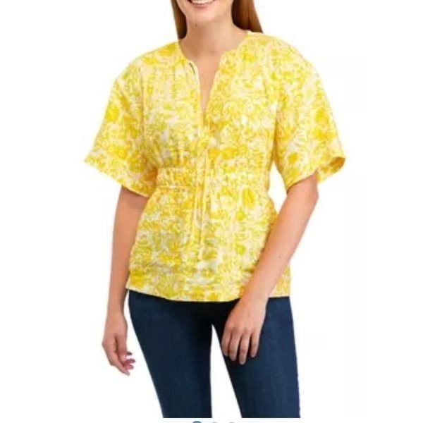 Joie Renae Yellow Floral Linen Peplum Top | Size XS