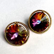 Vintage LISNER Earrings Multi-Colored Rhinestone, Gold Color - Schiaparelli Type