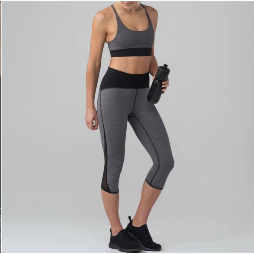 Lululemon Train Times Crop 17 Heathered Black Leggings in Size 8