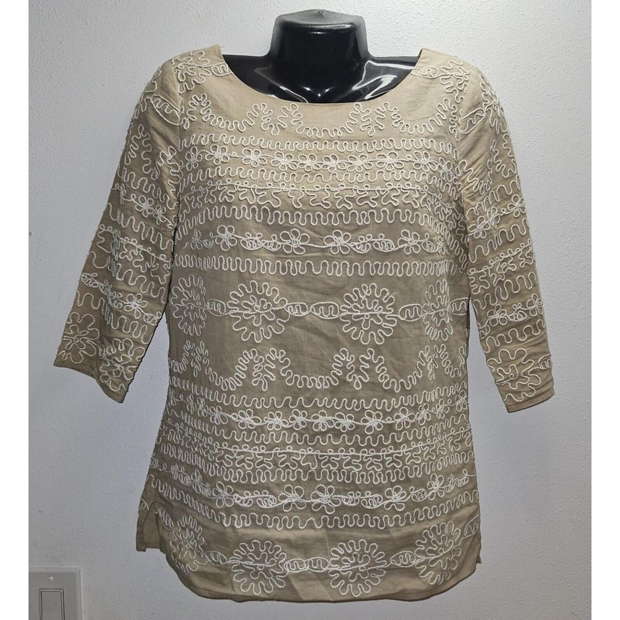Lilly Pulitzer Womens Sz 4 Yazmine Embroidered Tunic Straw Holy Scrolly Top