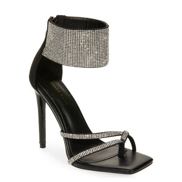 Azalea Wang Verona Ankle Cuff Black Rhinestone Stiletto Sandal Size 7.5