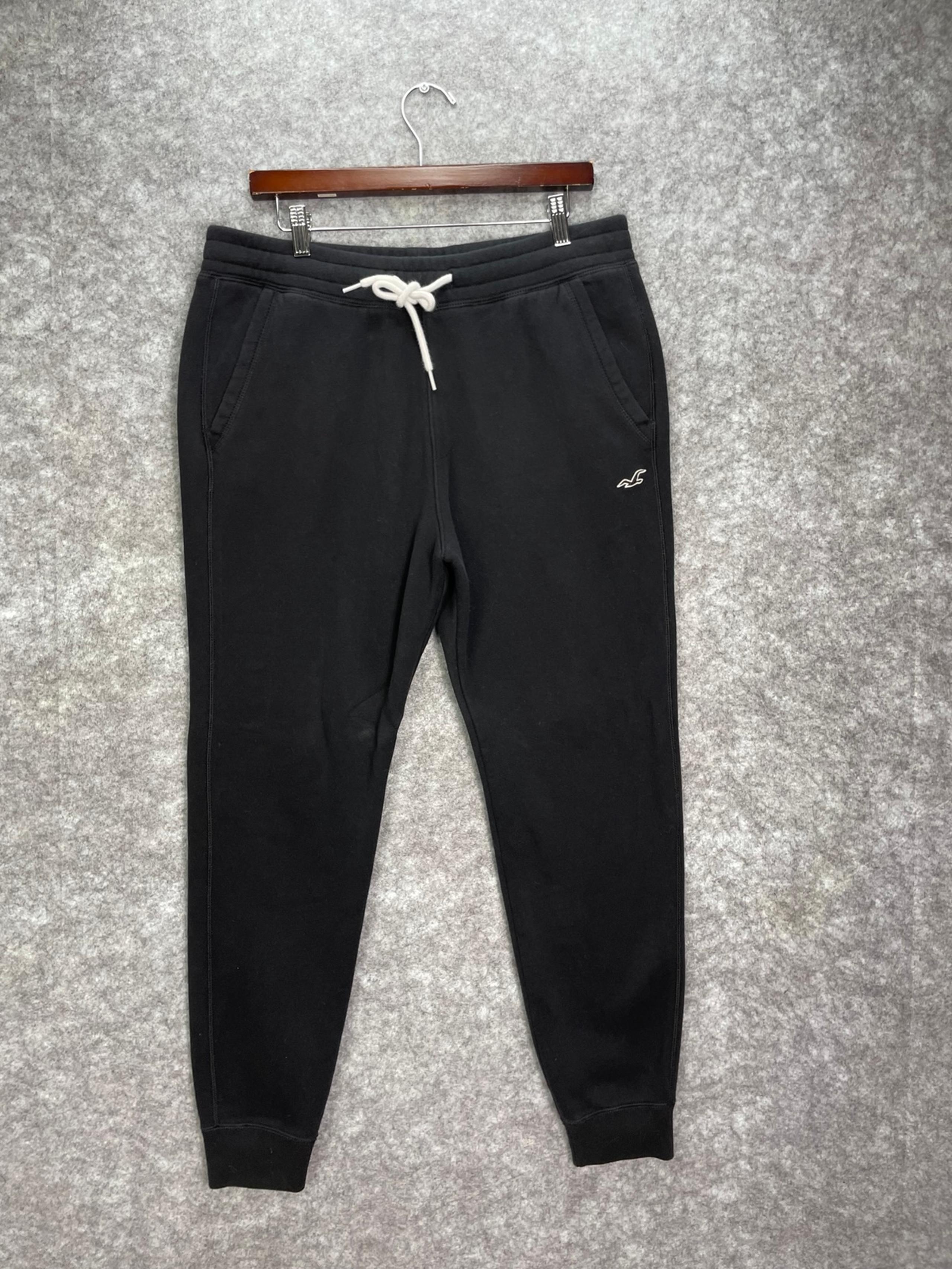 Hollister Pants Mens Large Black Fleece Joggers Sweatpants Drawstring Pocket