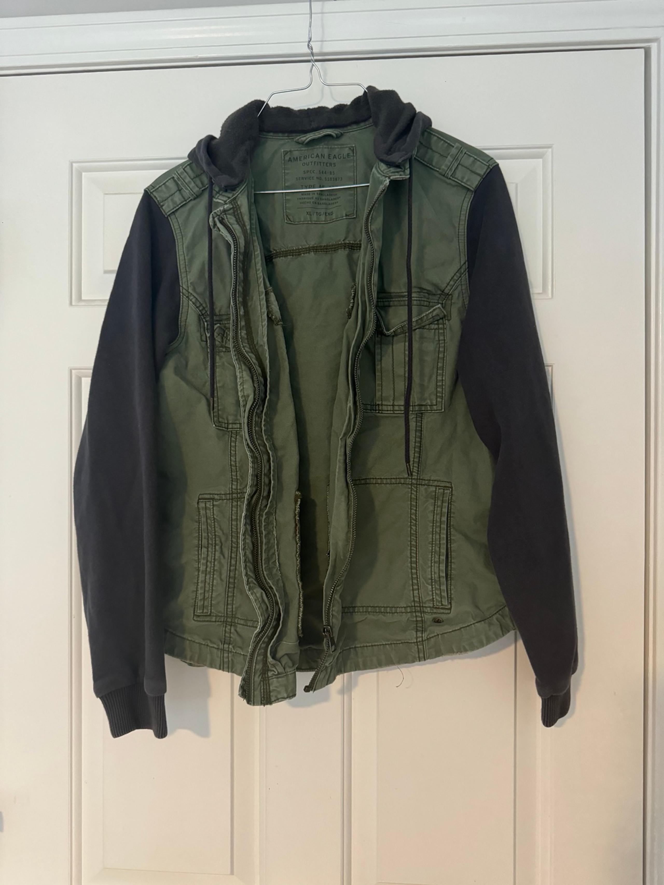 American Eagle Utility Jean Jacket Full Zip Removable Hood - Green