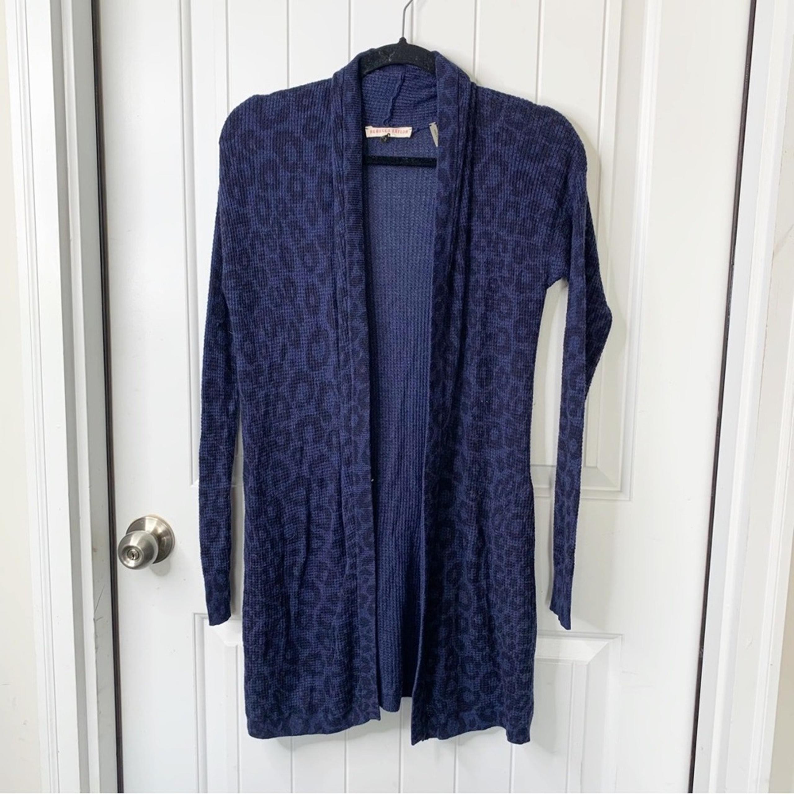 Rebecca Taylor leopard print wool blend open front sweater cardigan size XS