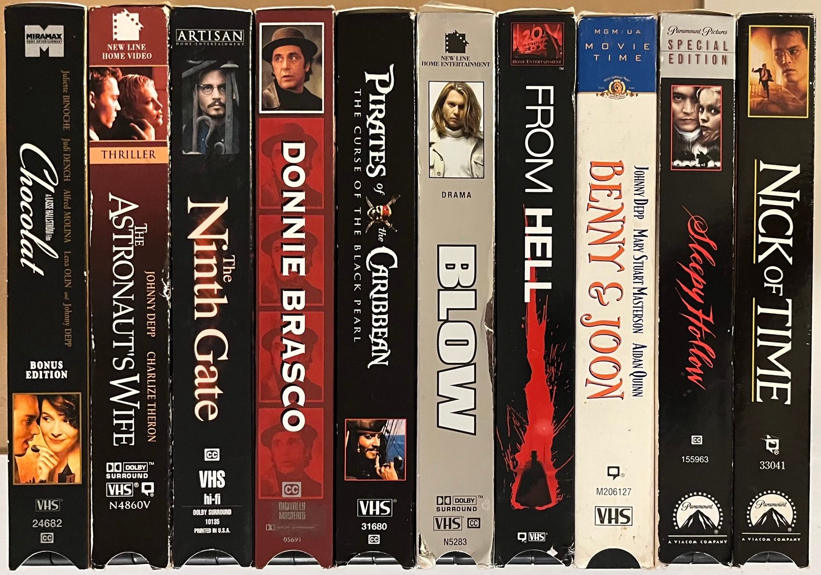 VHS Johnny Depp Lot (10) Blow/Pirates of the Caribbean/Sleepy Hollow TESTED