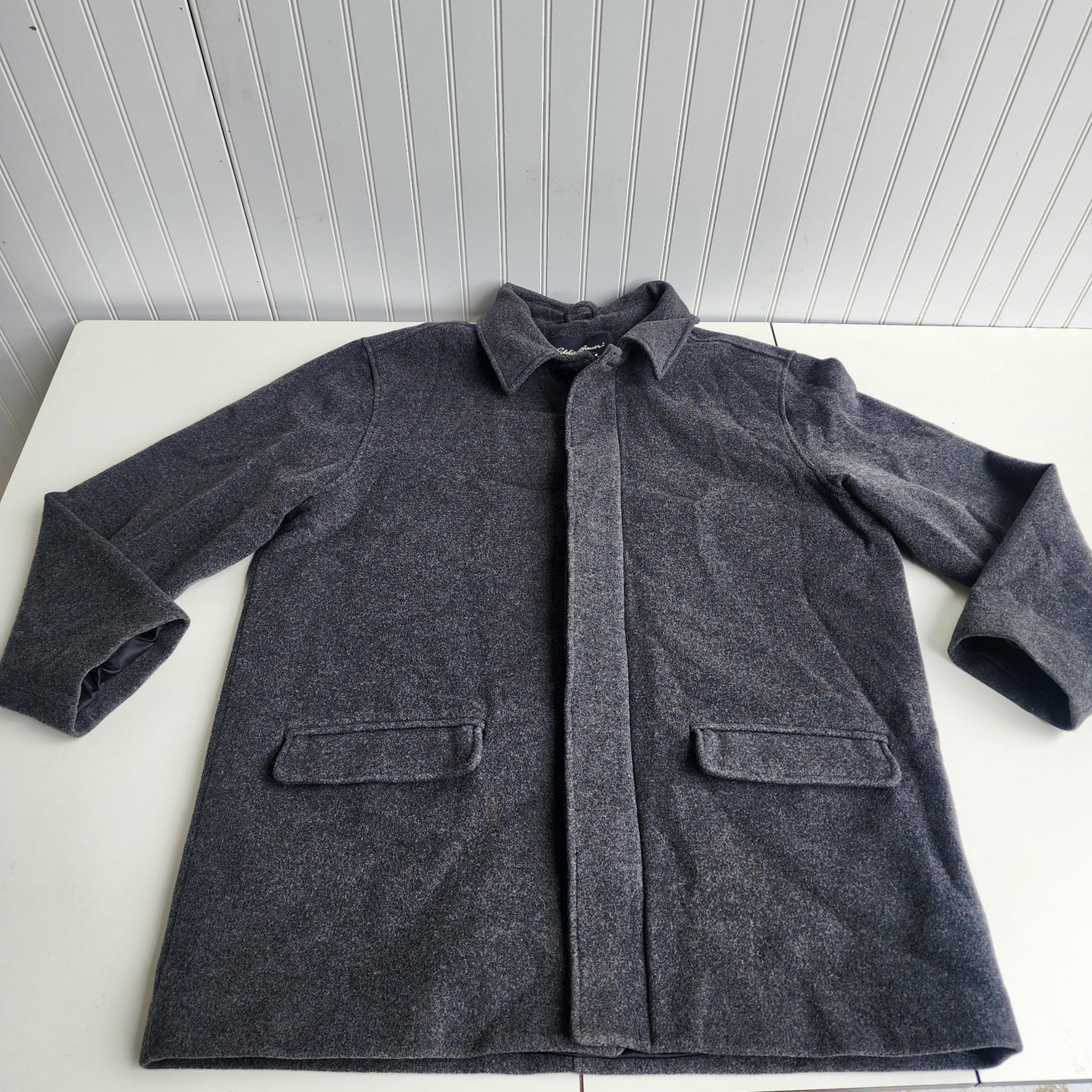 Eddie Bauer Trench Coat Men Wool Nylon Cashmere Dark Gray Parka Winter Jacket XL