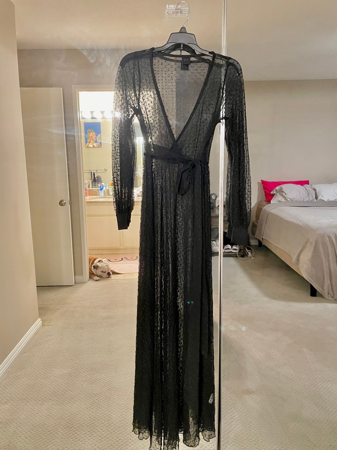 Vintage Black Lace Long Sleeve Robe Dress