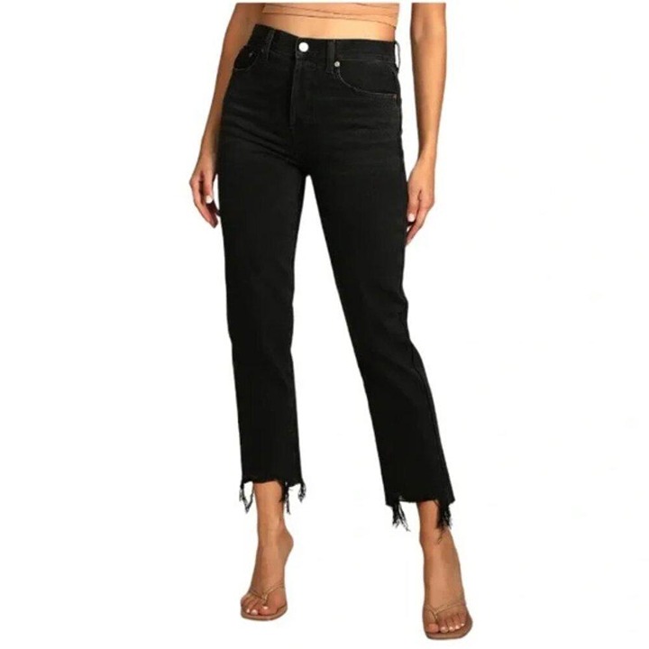 Pistola Black Charlie High Rise Straight Frayed Hem Ankle Denim Jeans Sz 26 NWOT