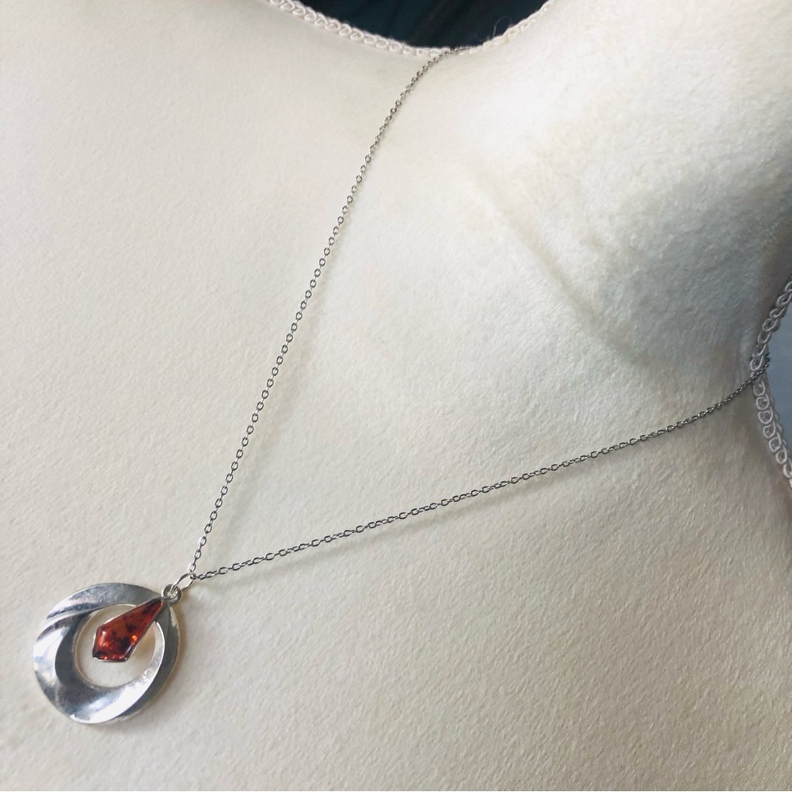 Handcrafted repurpose genuine amber 925 pendant on chain necklace