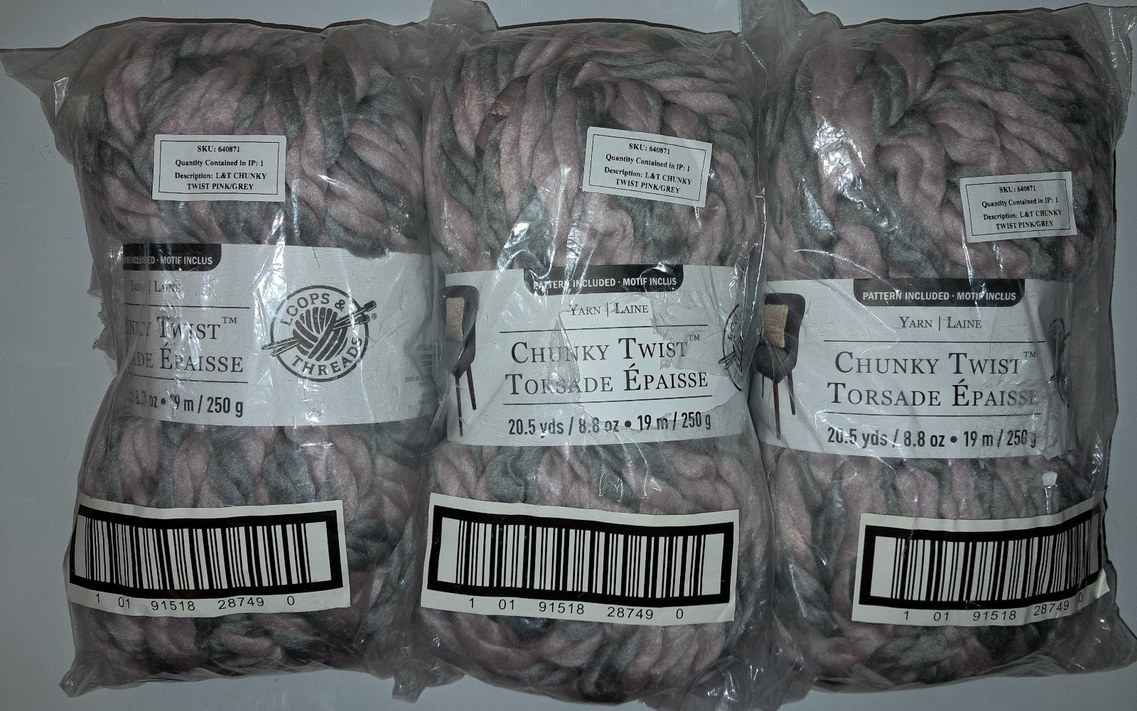 Lot of (3) Loops & Threads Chunky Twist Yarn Bundles!