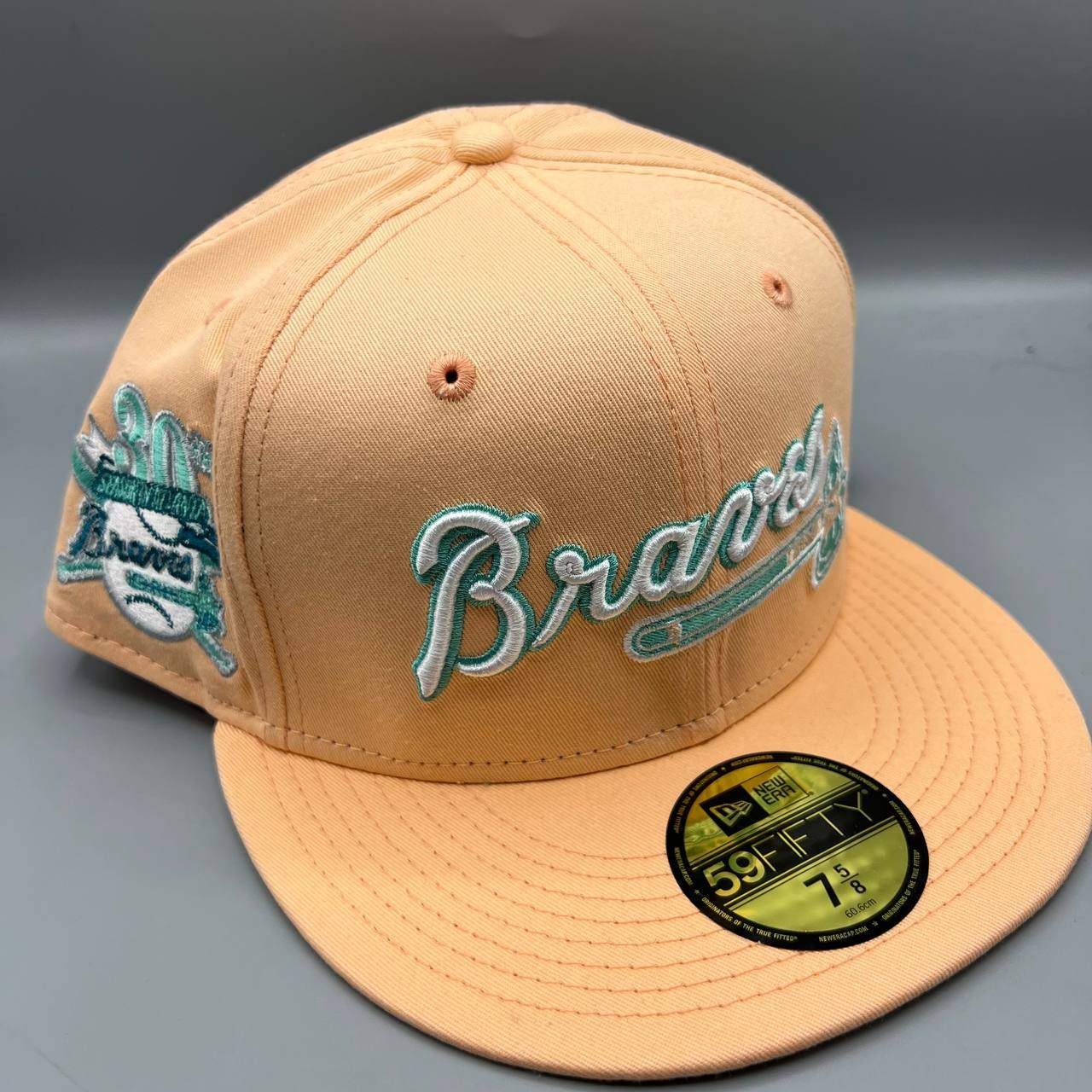 Atlanta Braves Hat Men 7 5/8 Pink Blue 59Fifty New Era MLB Fitted Cap