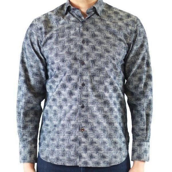 Luchianio Visconti Black/Gray/Navy Square Flocking button-down shirt, size L