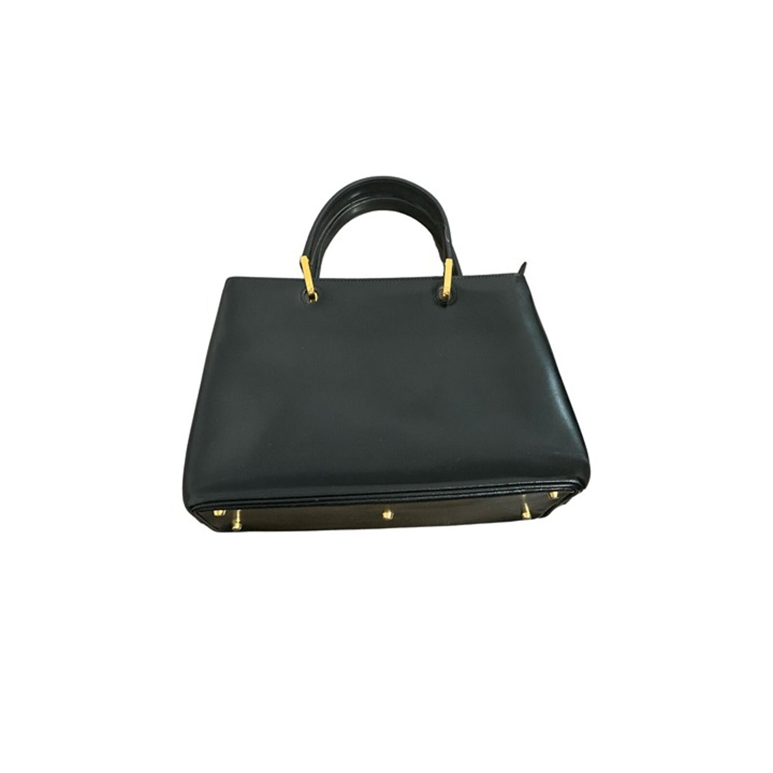 a testoni solid black leather rectangle handbag bag Italy