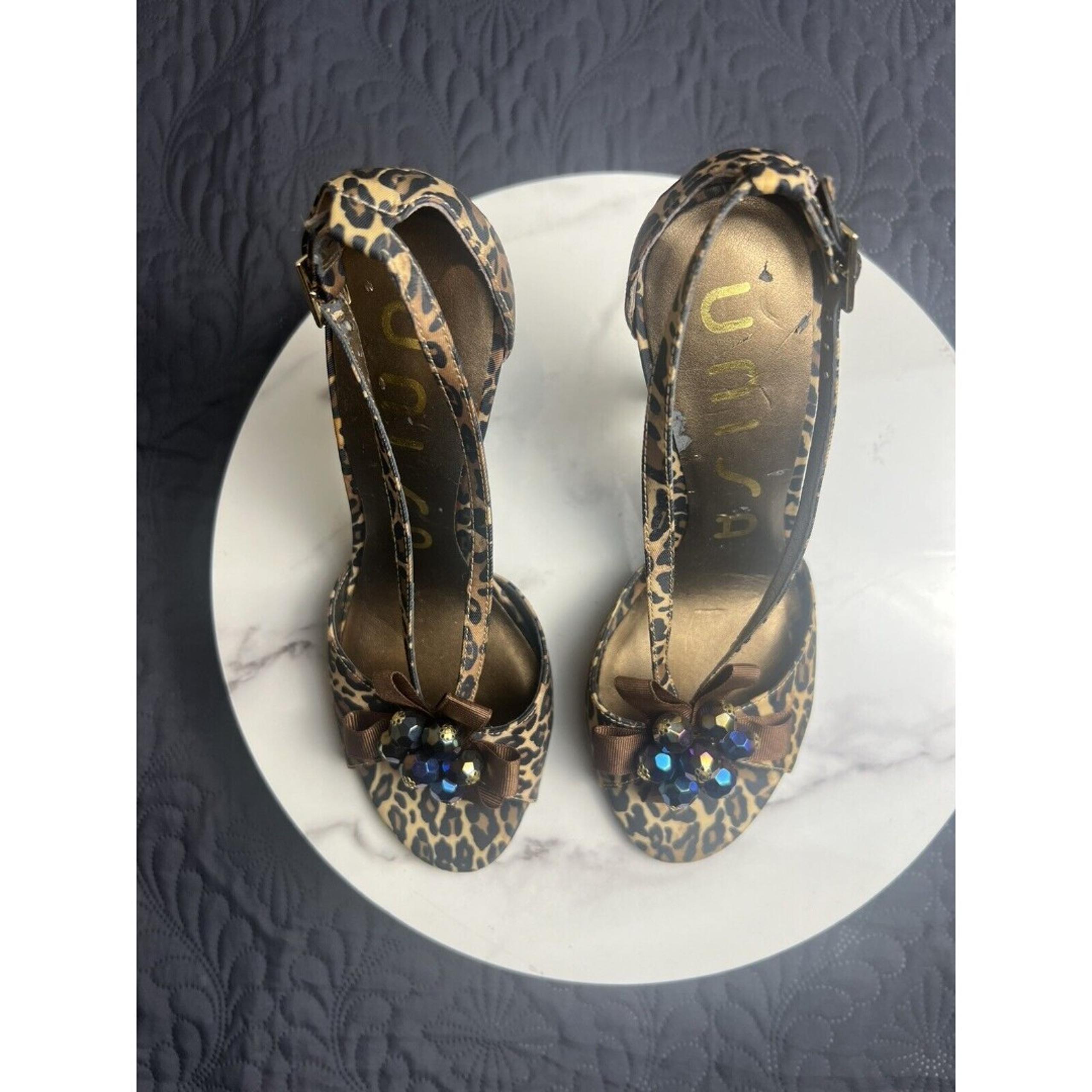 Unisa SUPER CUTE Sling Back Peep Toe 4" Heels Brown Cheetah Print 7.5M: NWD