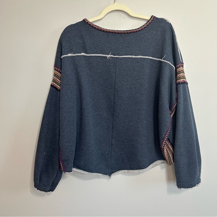 Natural Life Navy Blue Purple Knit Trim Crewneck Sweater Women's