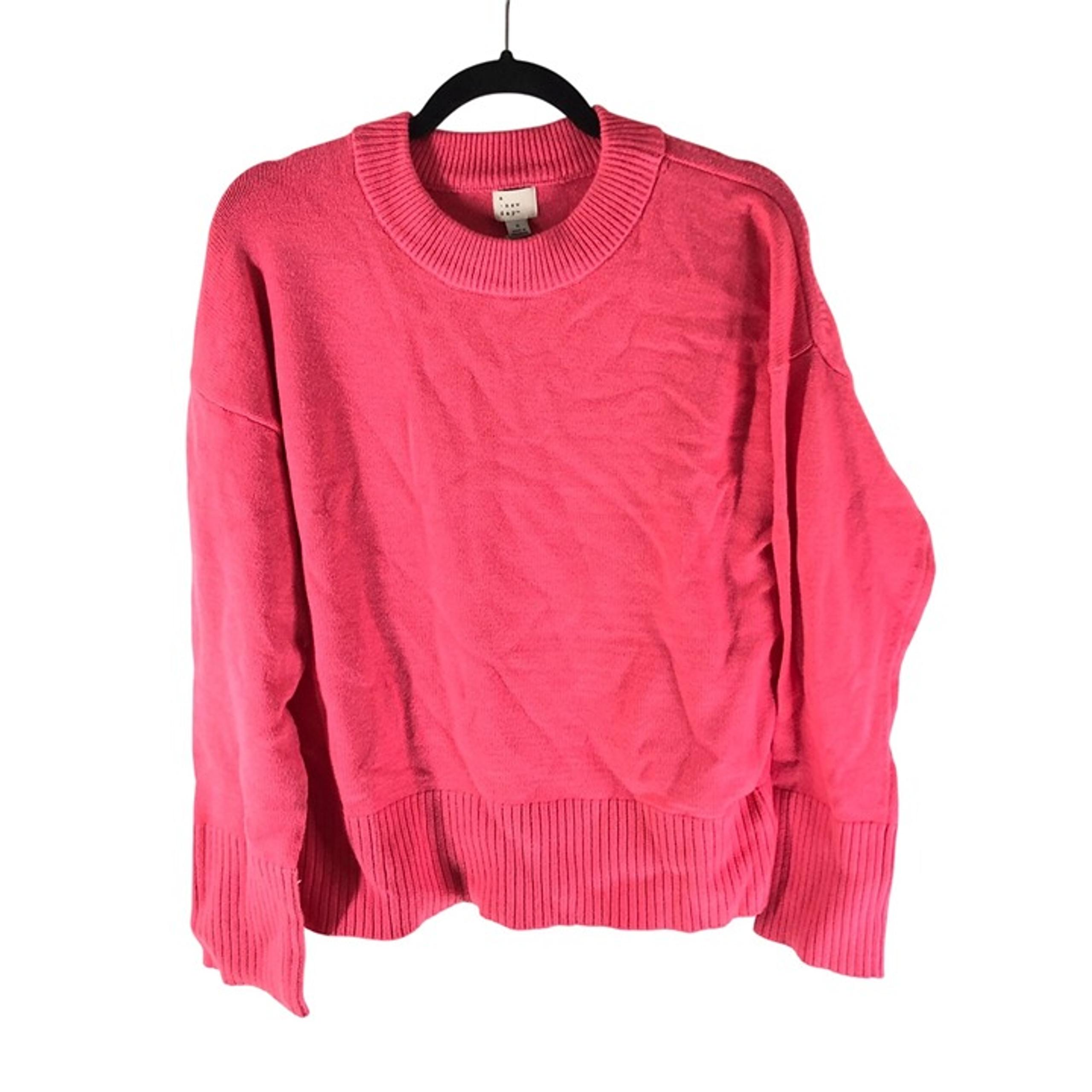 A New Day Womens Pink Crewneck Sweater Ribbed Hem/Cuffs Size S