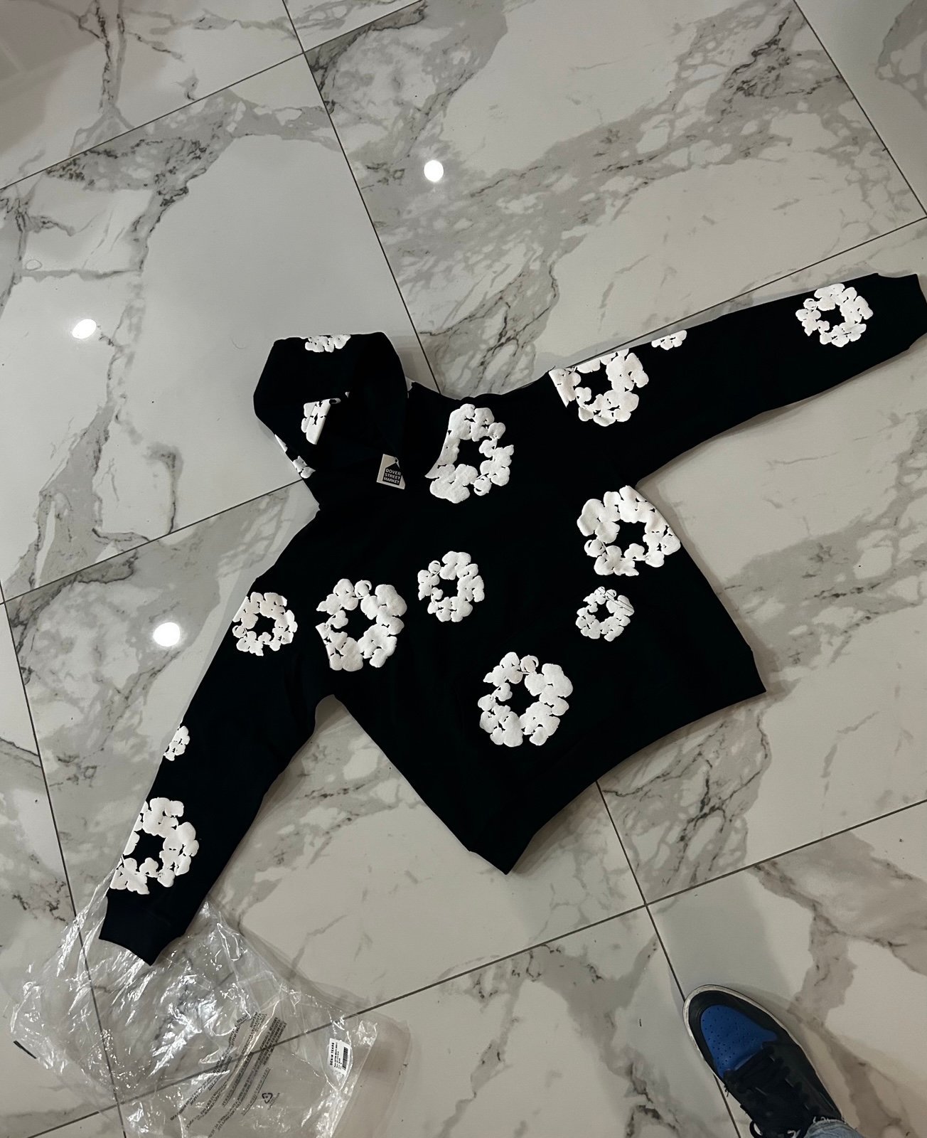 Black Denim Tear Hoodie L