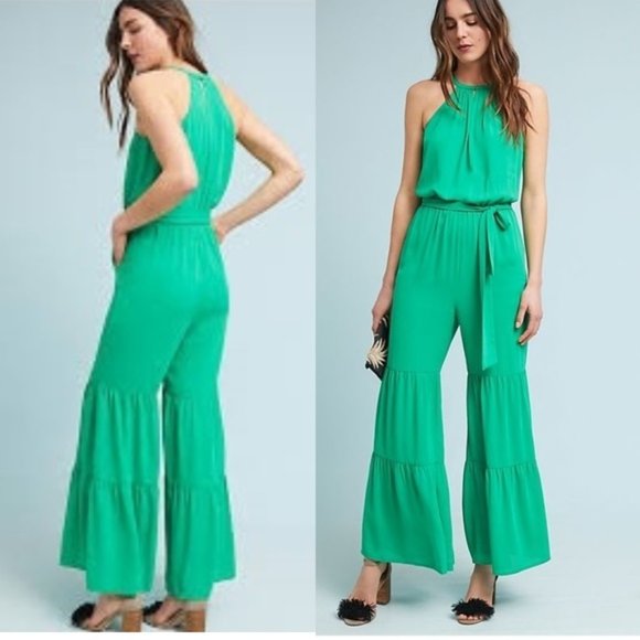 NWT NEW Anthropologie Tiered Wide-Leg Jumpsuit SIZE m GREEN