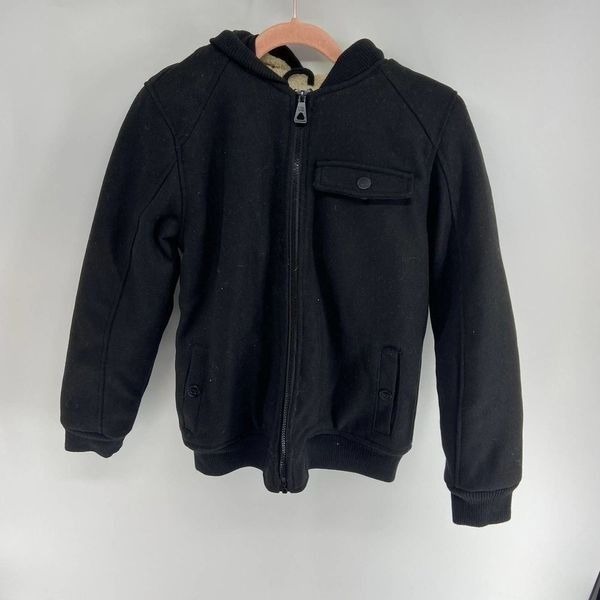 urban republic black full zip hooded winter jacket faux sherpa Youth L NWT