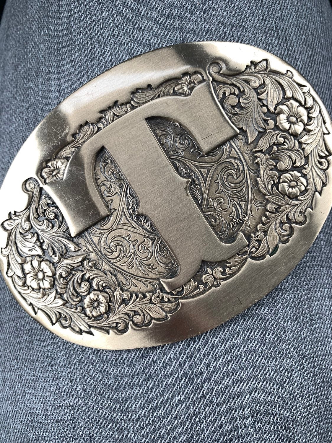 BRASS INITIAL BELT BUCKLE T VINTAGE