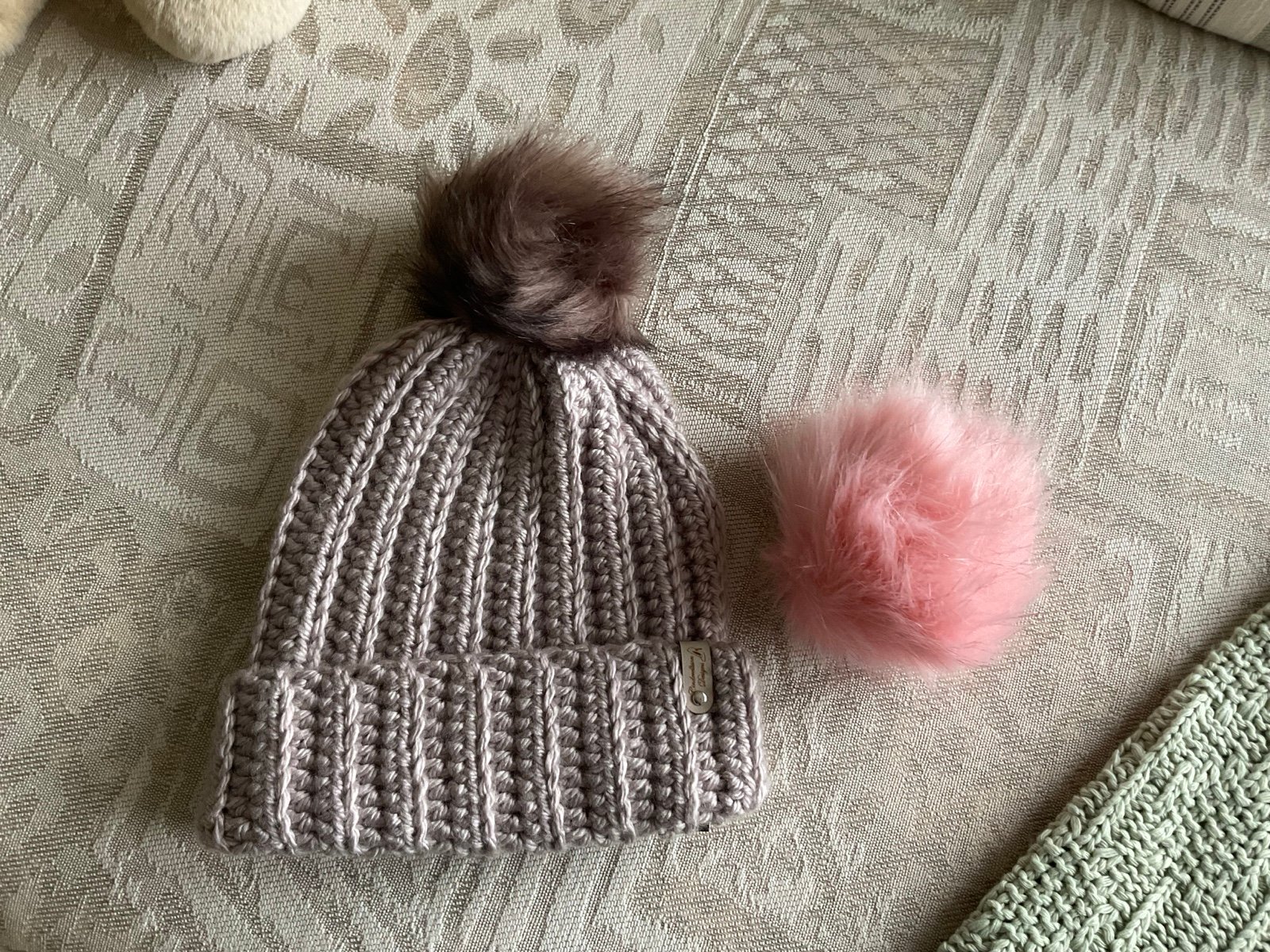 Hand Crocheted Pompom Beanie Winter Hat - Gift Idea