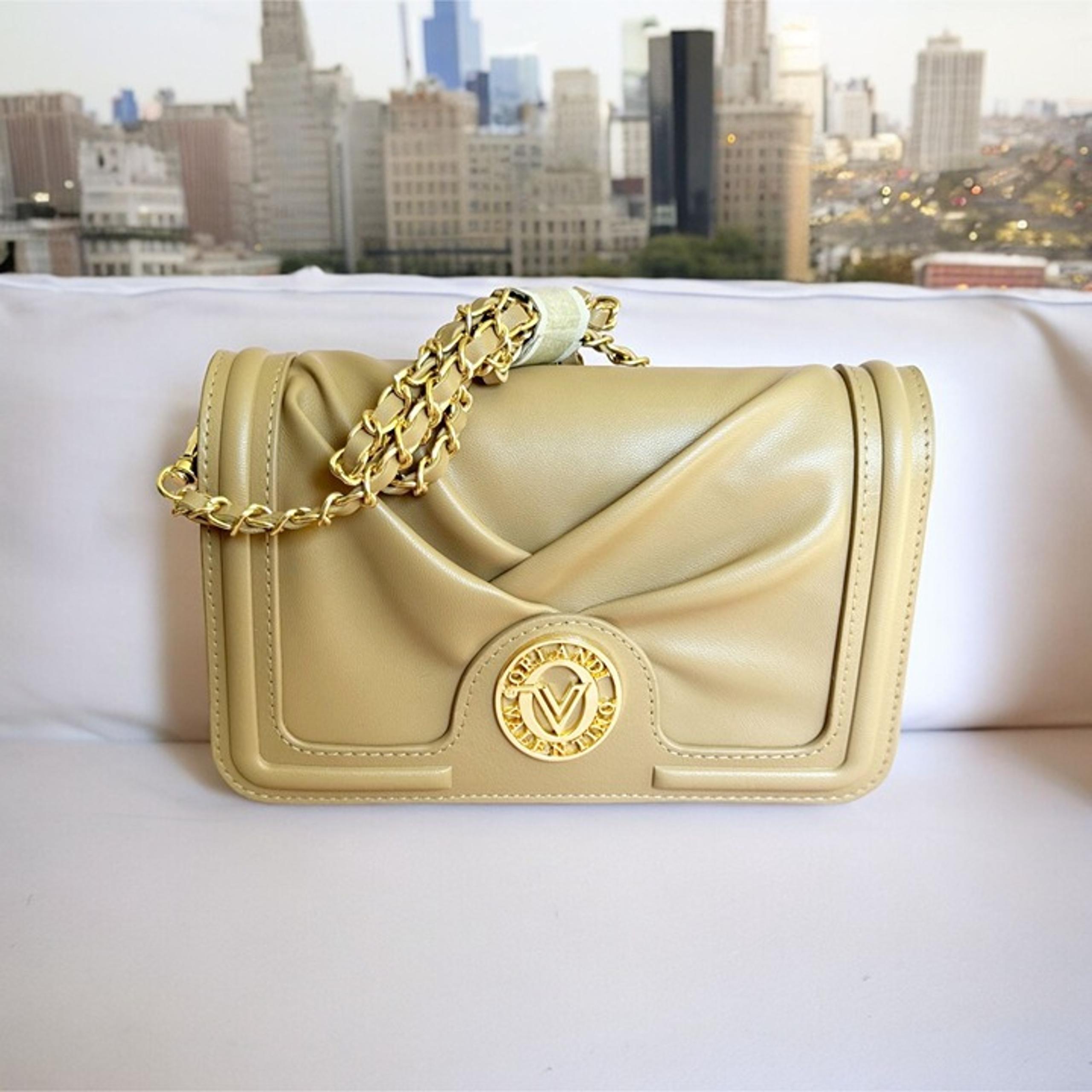 Valentino Orlandi Tan & Gold Hardware Chain Crossbody Bag NWT