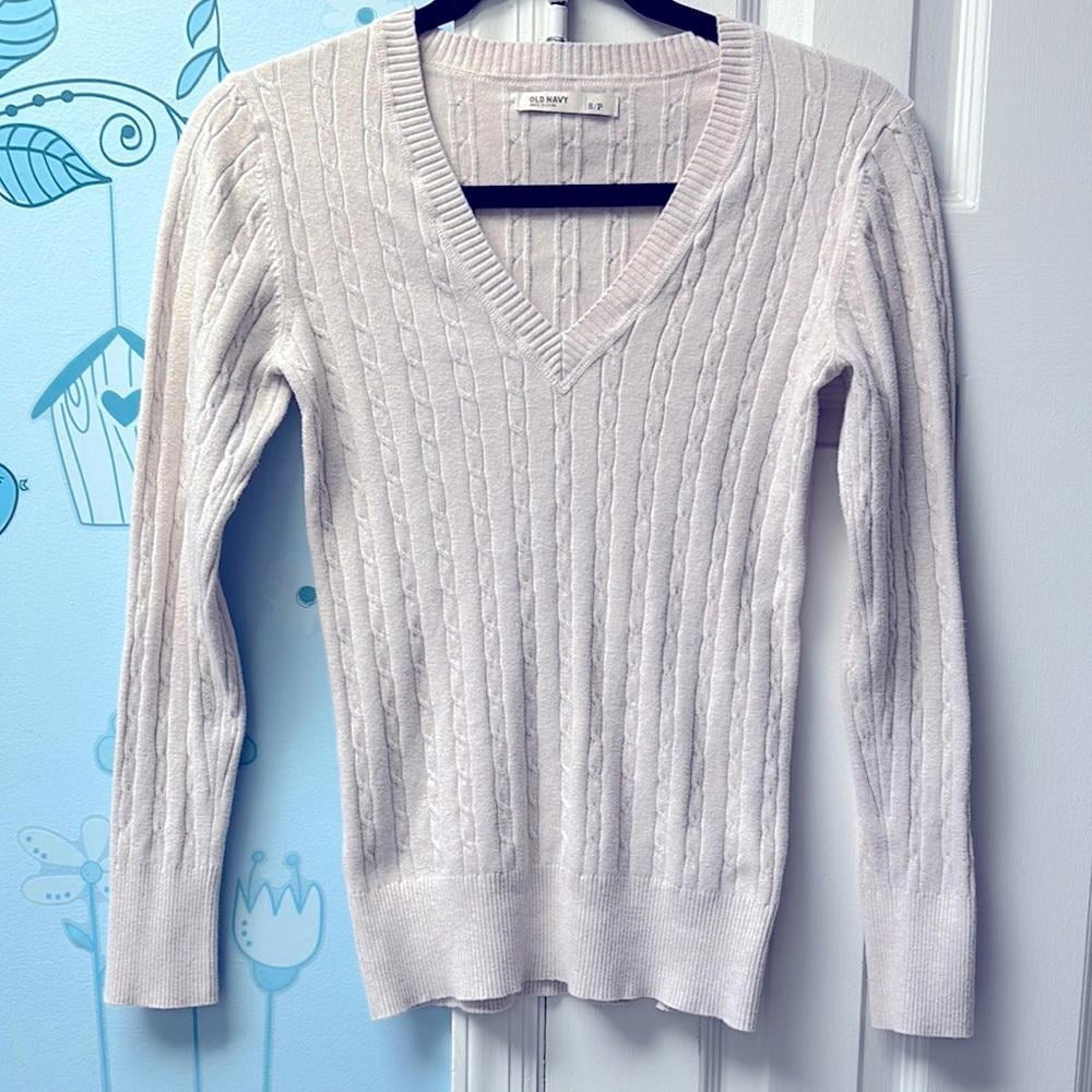 Old Navy Oat Meal Cream Cable Knit V Neck Ribbed Cotton Sweater Womens Size S !