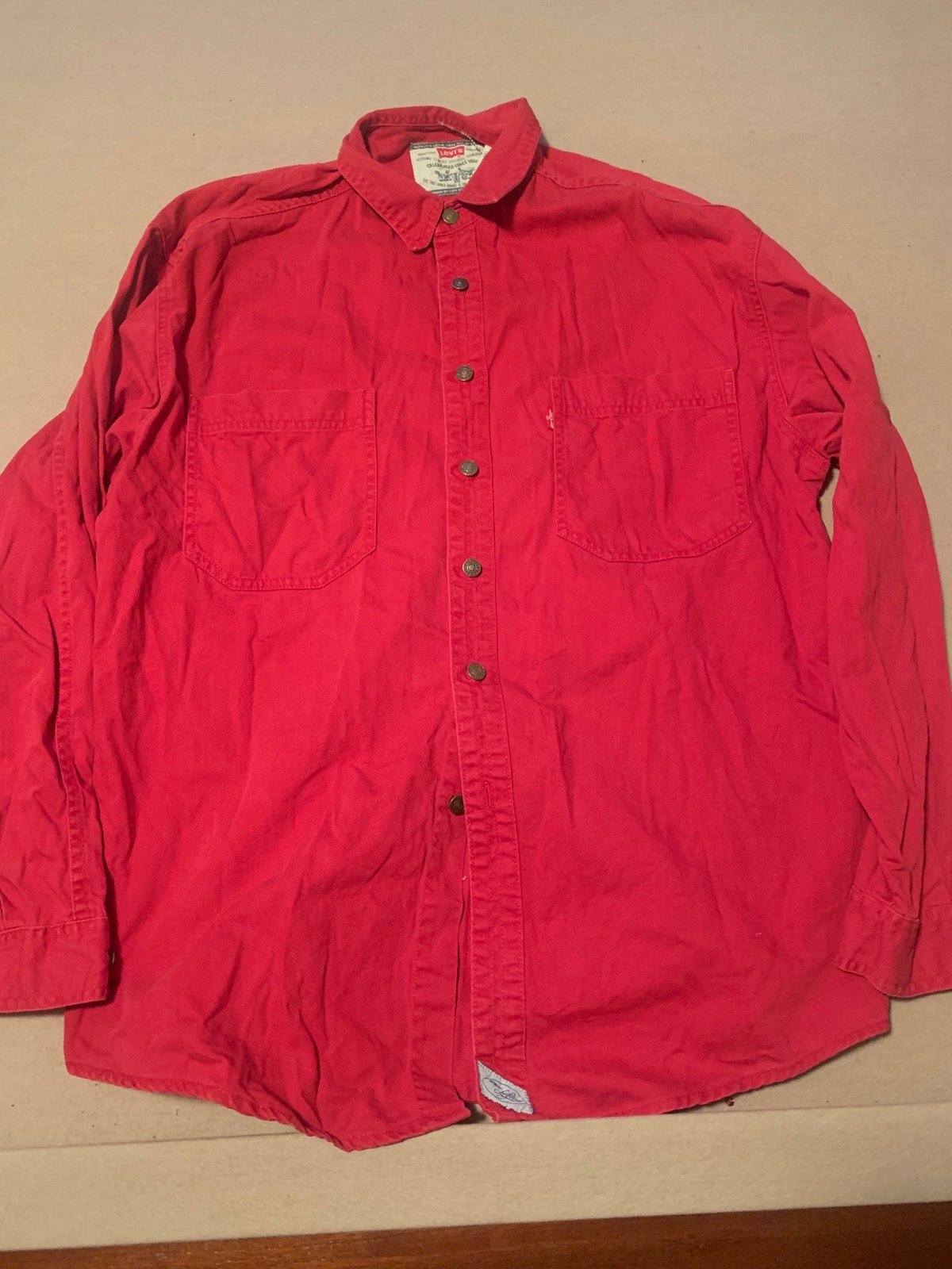 Vintage 90s Levi Strauss Metal Button Denim Shirt Mens Large Green Label Red Tag