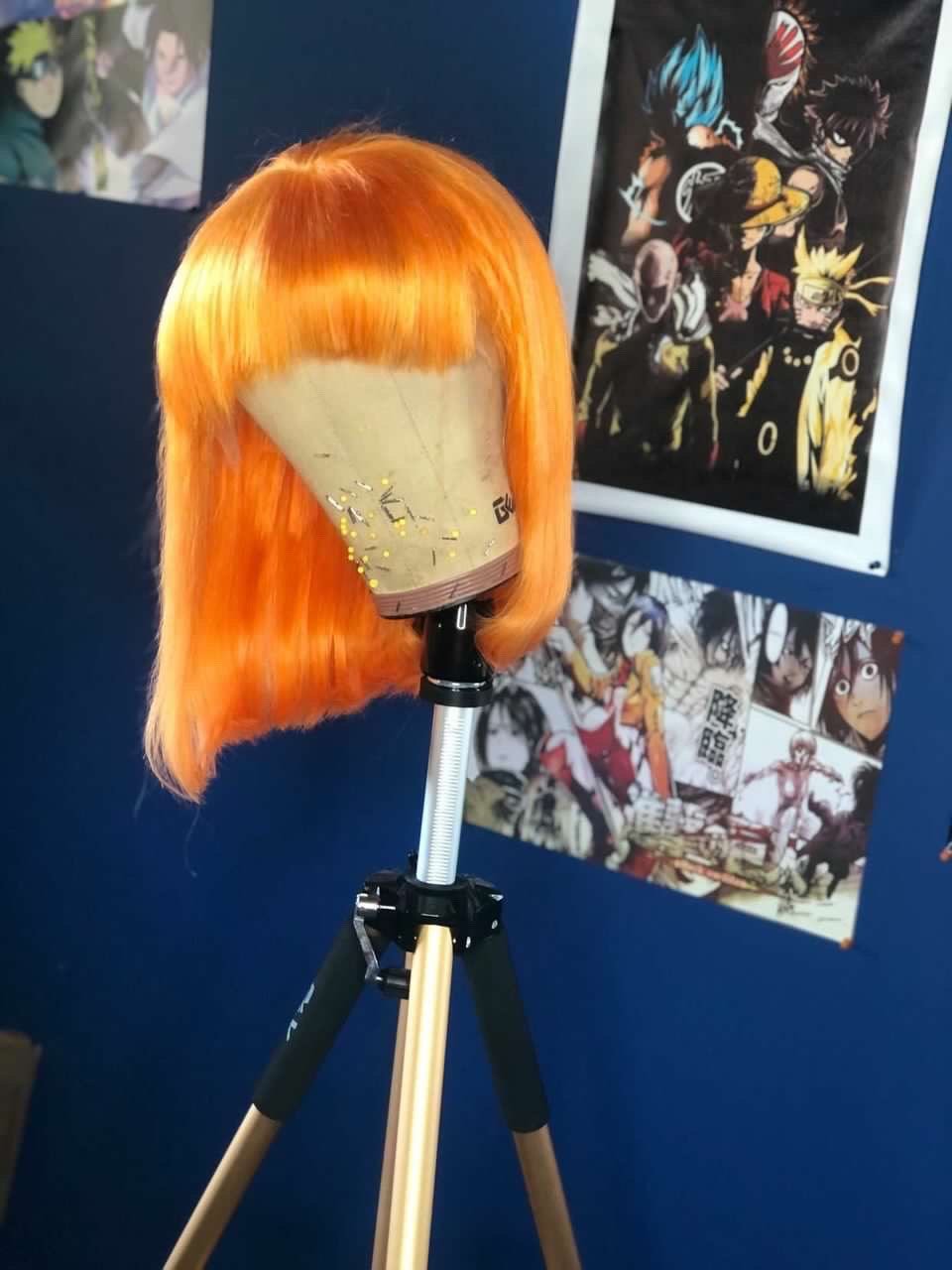 Summertime Orange Human Hair Wig With Bang