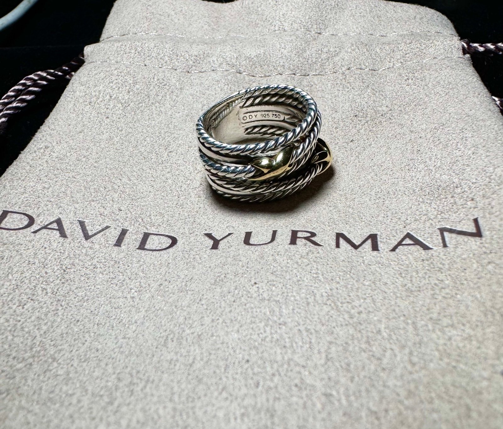 Sz. 5.5 David Yurman Double X Crossover Ring Sterling Silver with 18K gold.