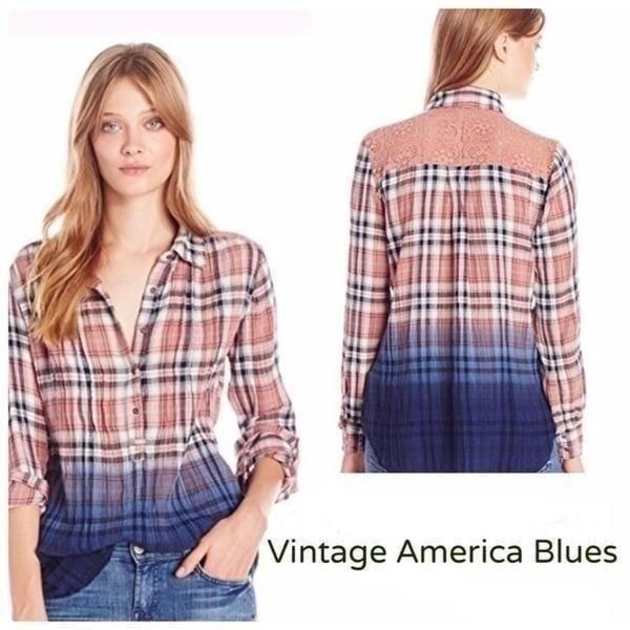 Womens Vintage America Blues Sunset Creek Ombre Lace Back Button Down Shirt - M