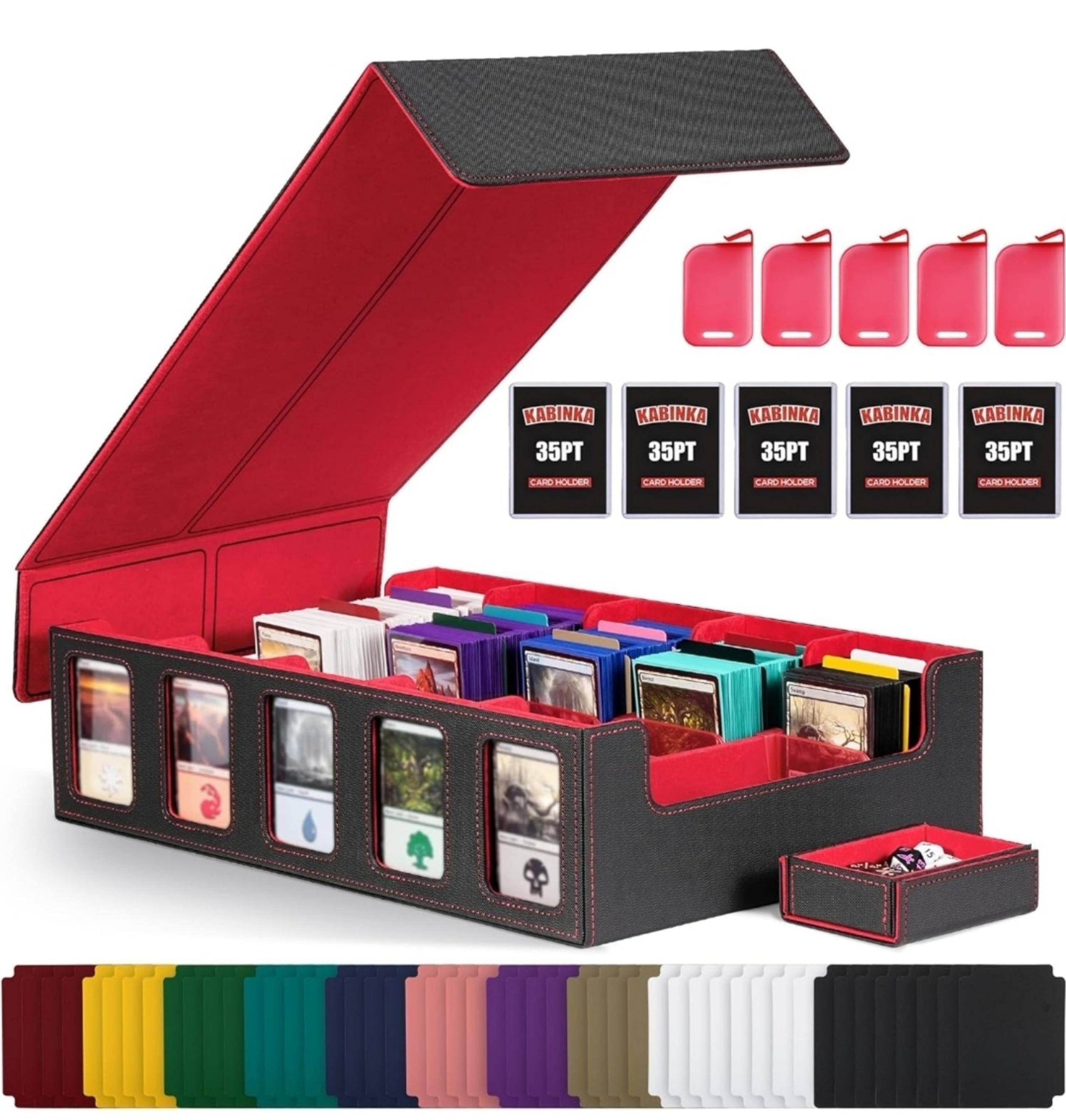 Trading Card Storage Box with Commander Display, 5-Row Deck Case with Removable