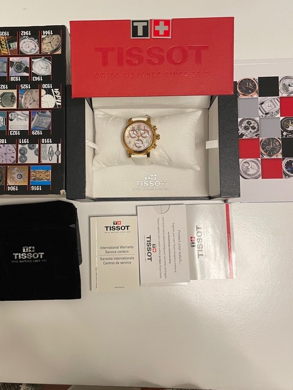 Tissot Dressport ladies rose gold white watch