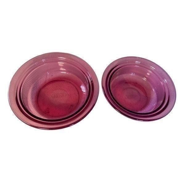 2 Vintage PYREX Cranberry VISIONS Ribbed Casserole Dish 1Qt (V31B) & 24 Oz(V30B)