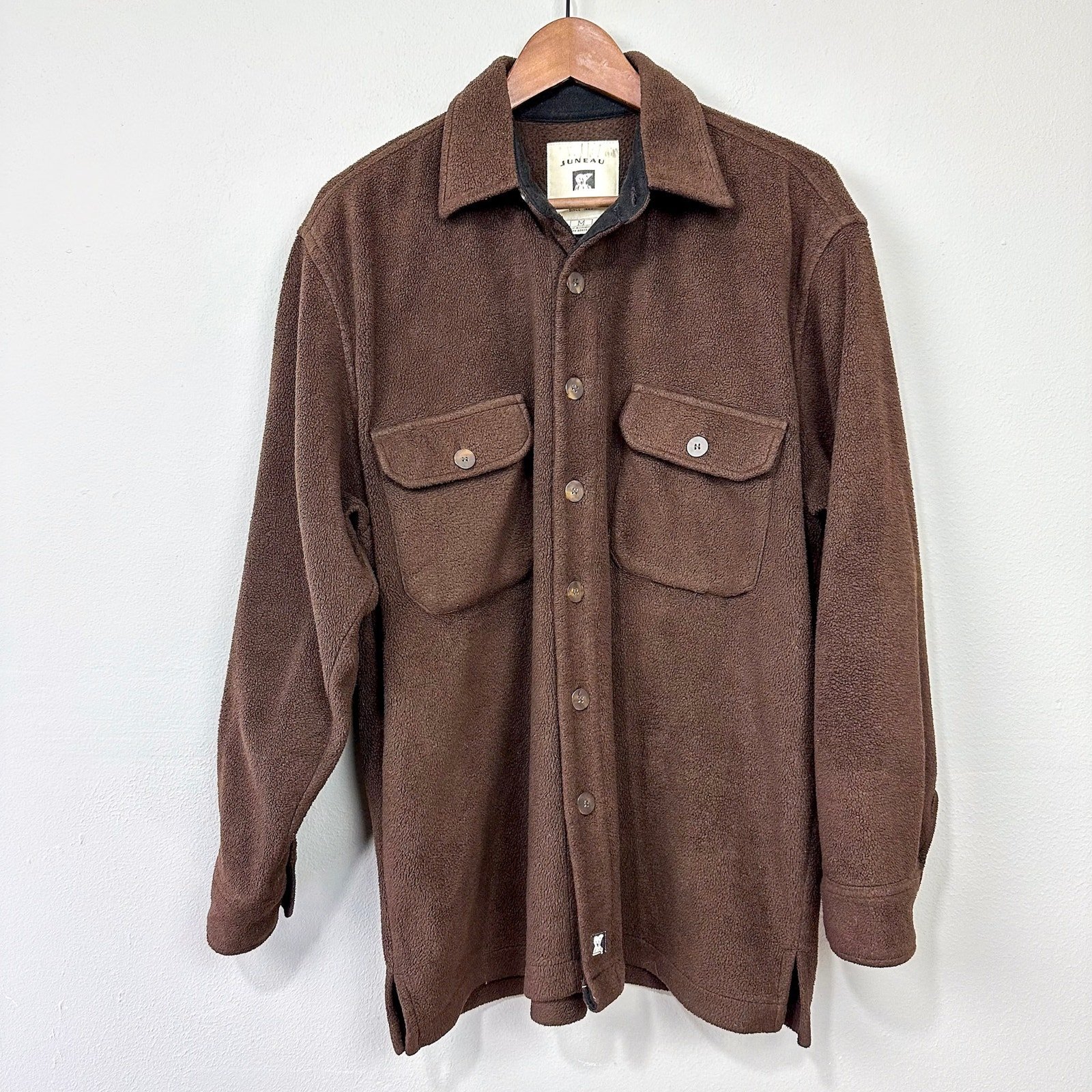 Vintage 90s Juneau Fleece Chore Jacket Size M Brown Button Up Utility Field