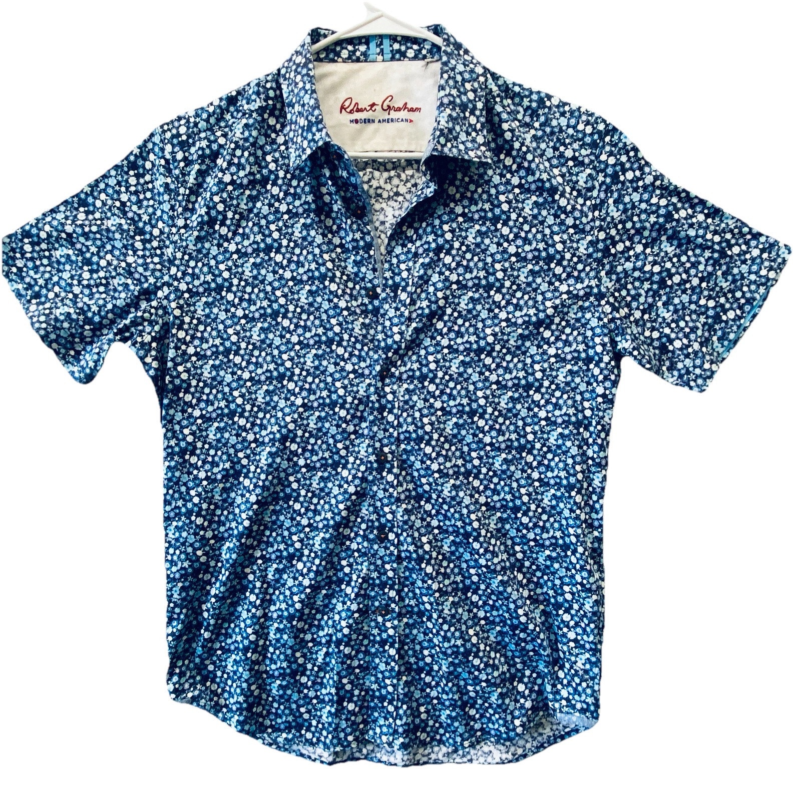 Robert Graham Shirt Mens S Blue Colorful Floral Embroidered Vacation Camp Loud