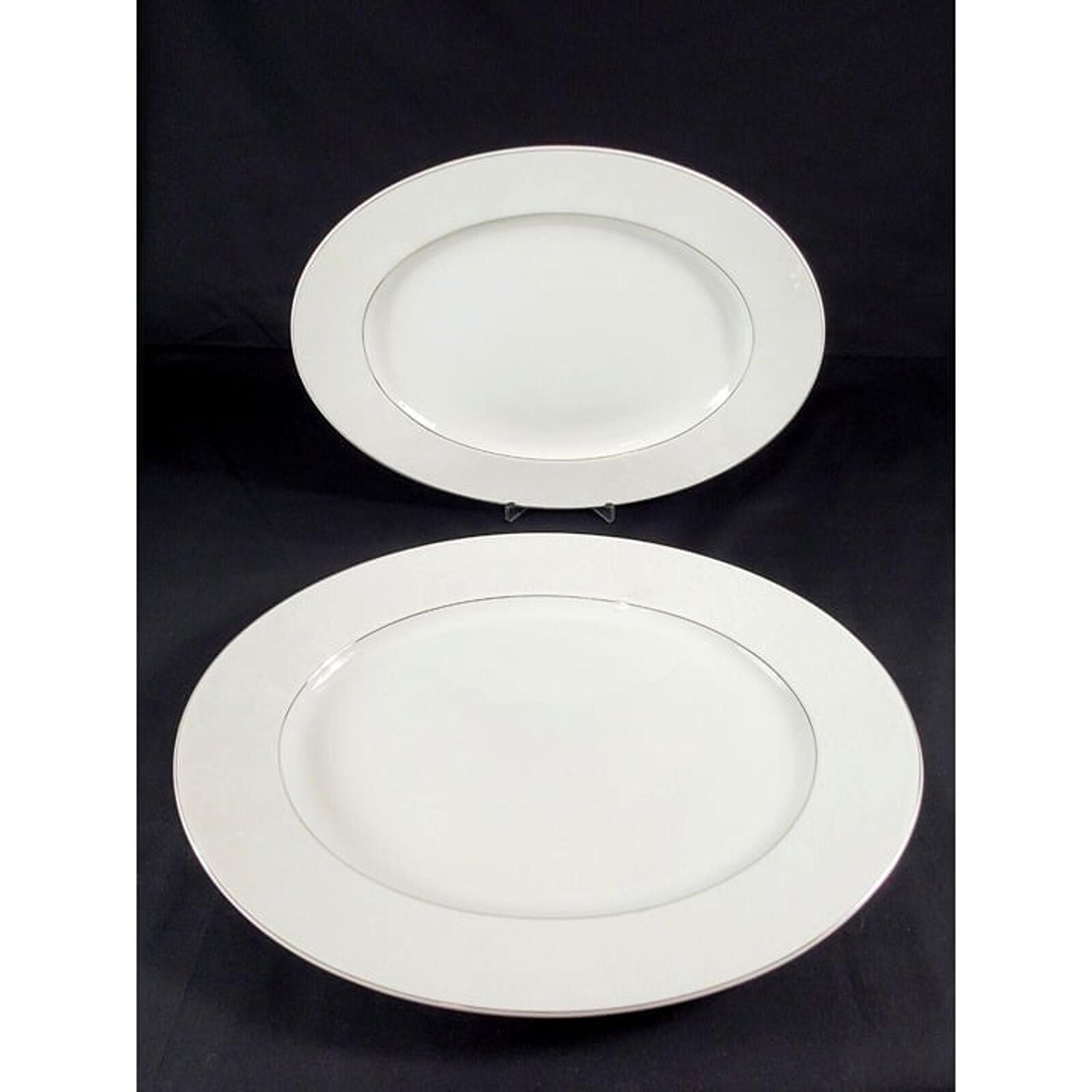 2 Rosenthal China White Velvet Platinum 14.5" & 12.75" Oval Serving Platter__