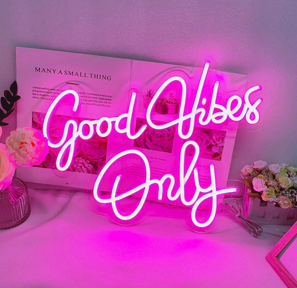 Glam Bright Pink “Good Vibes Only” Large LED Light Sign Decoration