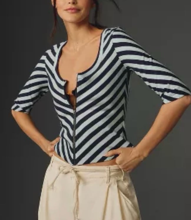 Anthropologie Maeve Front-Zip Scoop-Neck Top