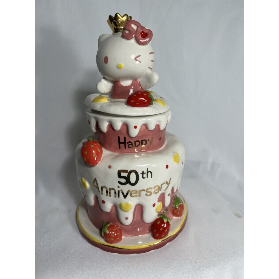 Blue Sky Clayworks HELLO KITTY 50th Anniversary Cake Cookie Jar 10 1/4” NEW 2024