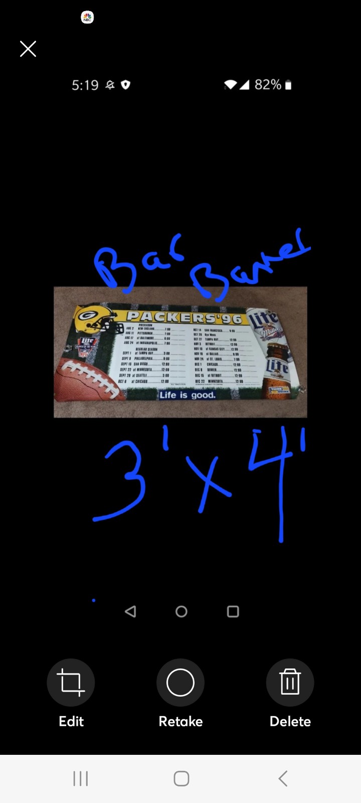 UNIQUE/RARE/VINTAGE. NFL, GREEN BAY PACKER (1996) SEASON SCHEDULE: Huge (3'×4')