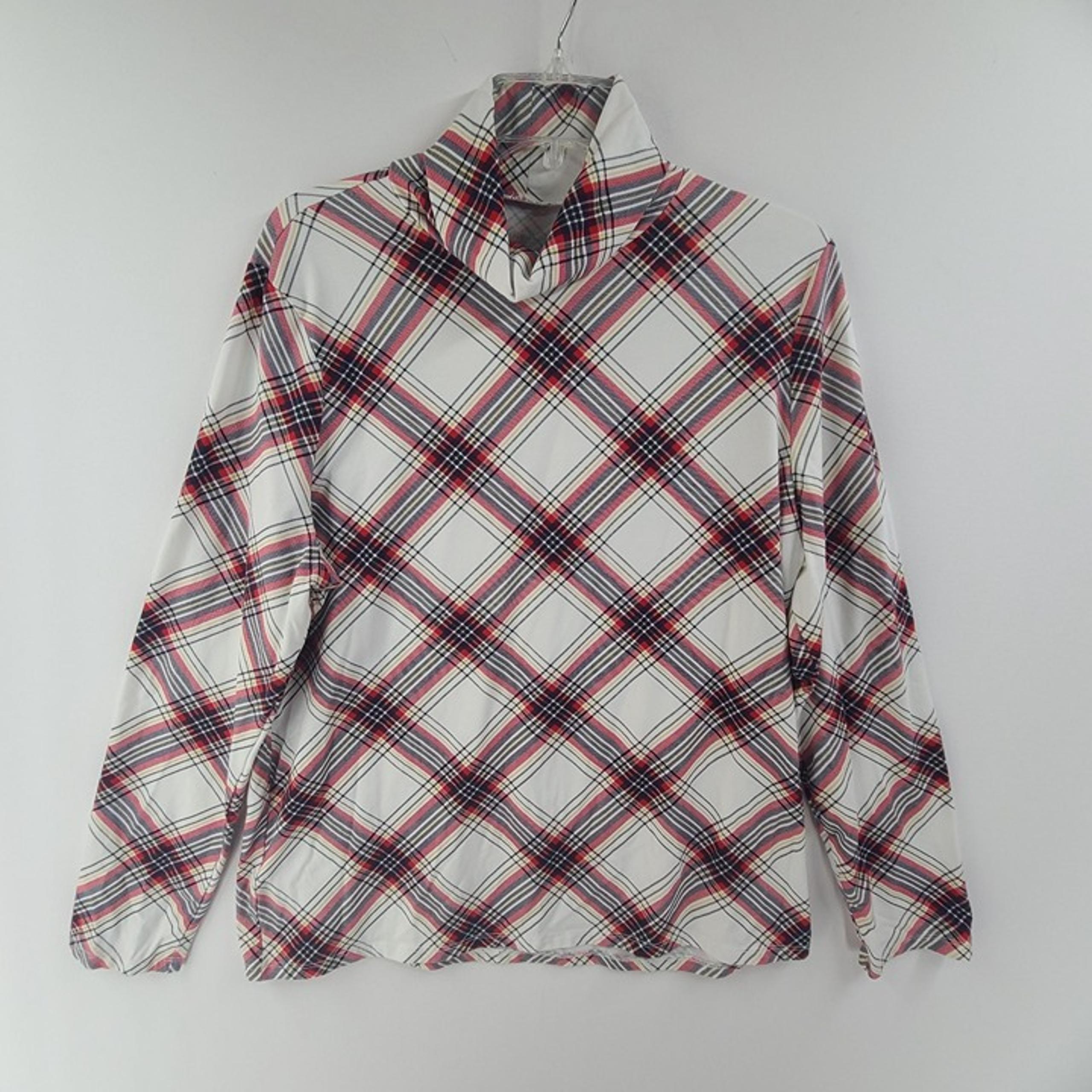 Talbots  Turtleneck Shirt Long Sleeve Plaid Red Black White Classic Women's Siz