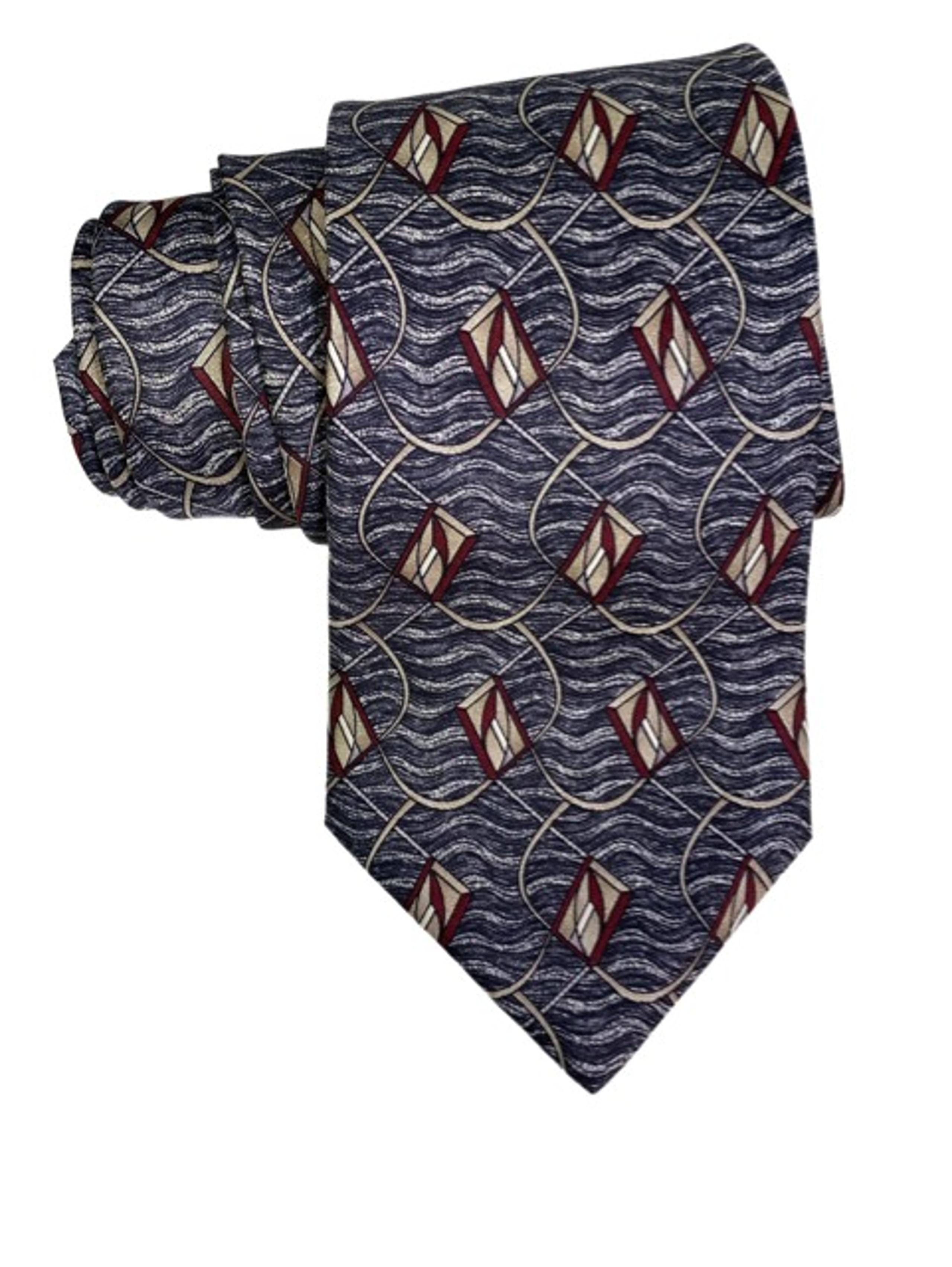 Barrington Tie Imported Silk Printed in Italy Blue Silver Red Artsy Geometric